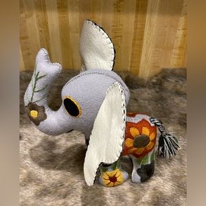 Handmade Mexican Embroidered Wool Stuffed Plush Elephant